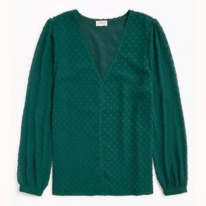NWT J.Crew Factory V-neck clip-dot blouse in the color Academic Green Size L